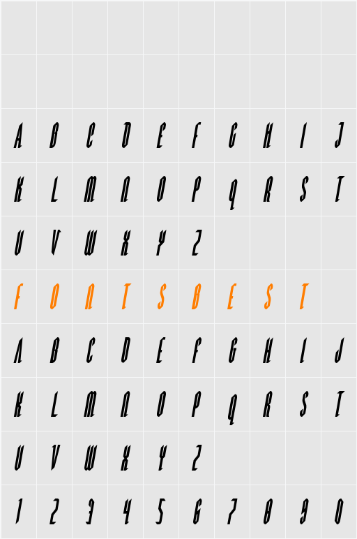 Devil Summoner Condensed Italic Character Map