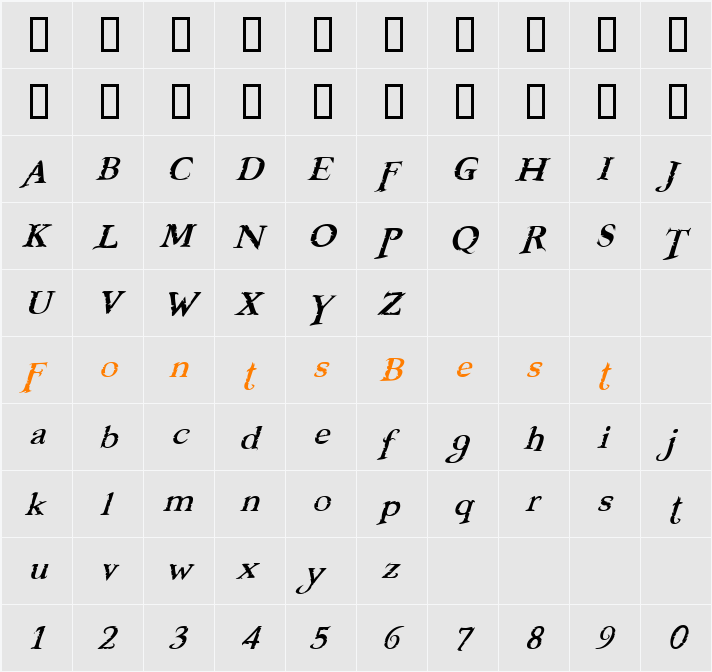Freebooter Italic Character Map
