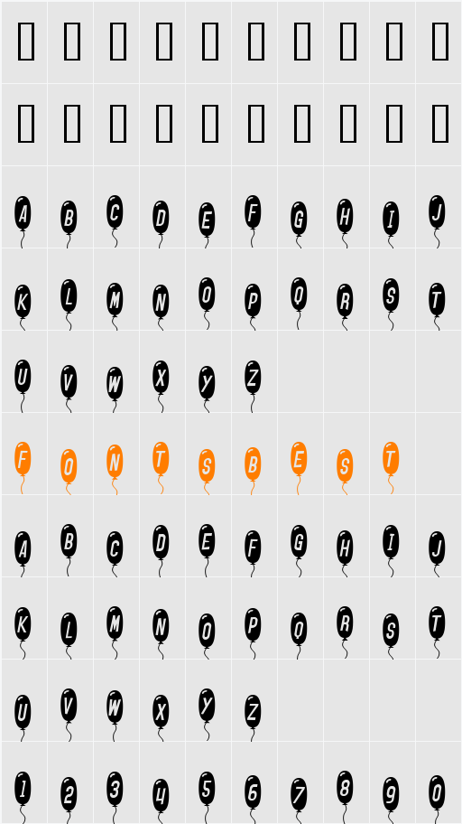 SF Balloons Thin Character Map