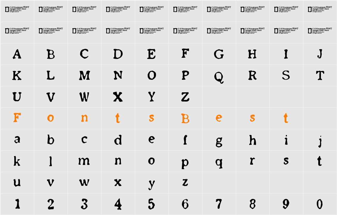 Old newspaper font Character Map