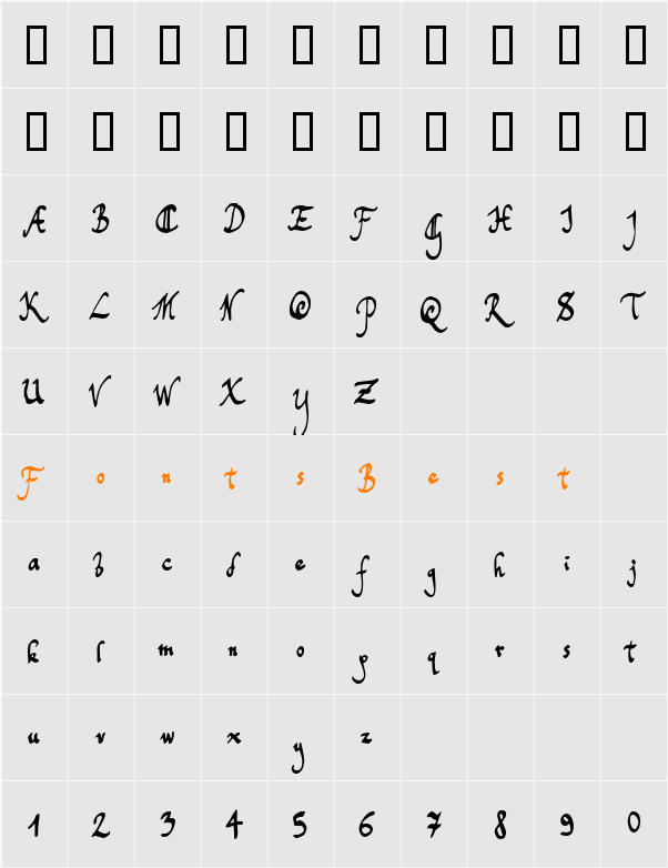 Toms Handwriting Character Map