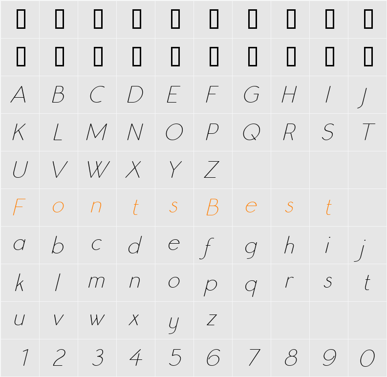 Register Sans BTN Lt Character Map