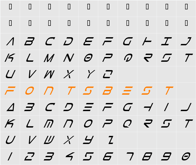 Tele-Marines Condensed Italic Character Map