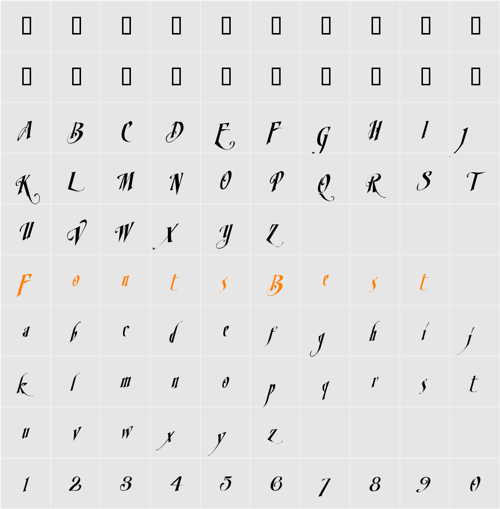 LHF Mirage ITALIC Character Map