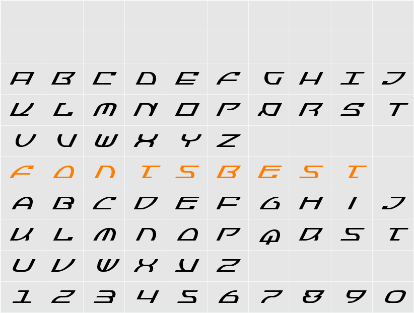 Jumptroops Super-Italic Character Map