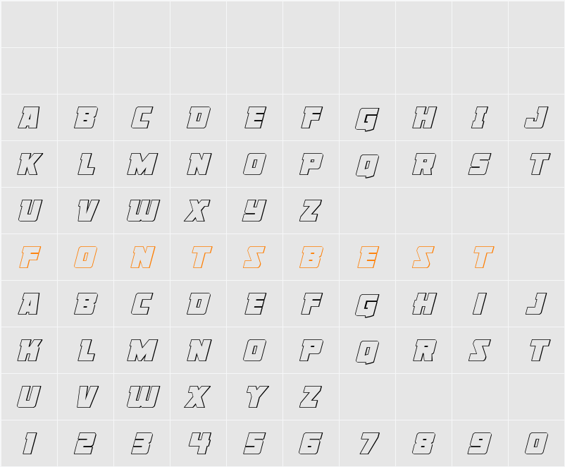 Liberty Legion Outline Italic Character Map