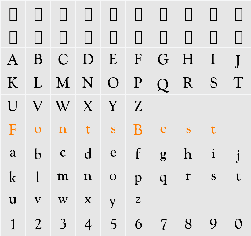 GoudyCatalog BT Character Map