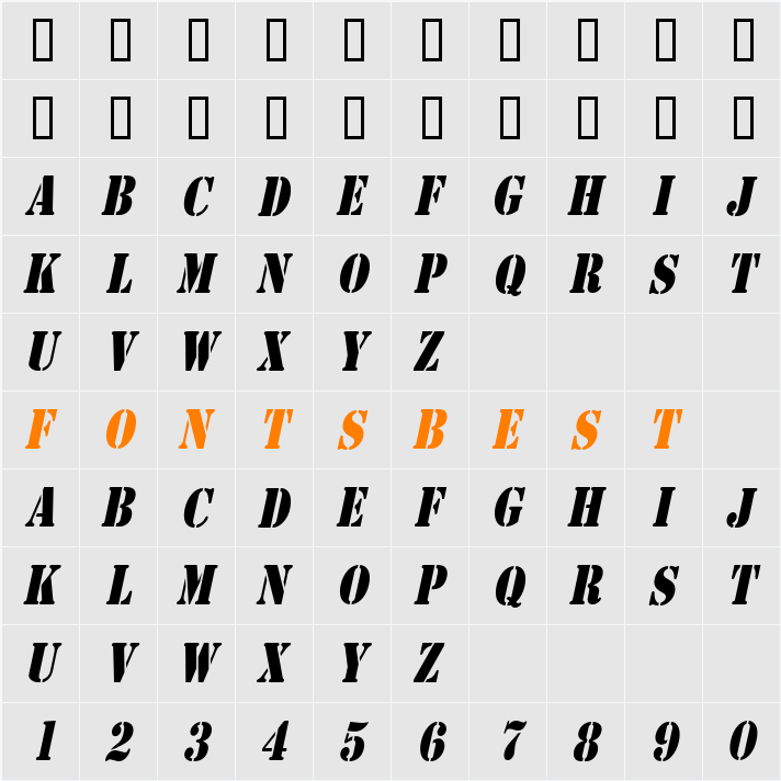 GI Stencil-Condensed Character Map