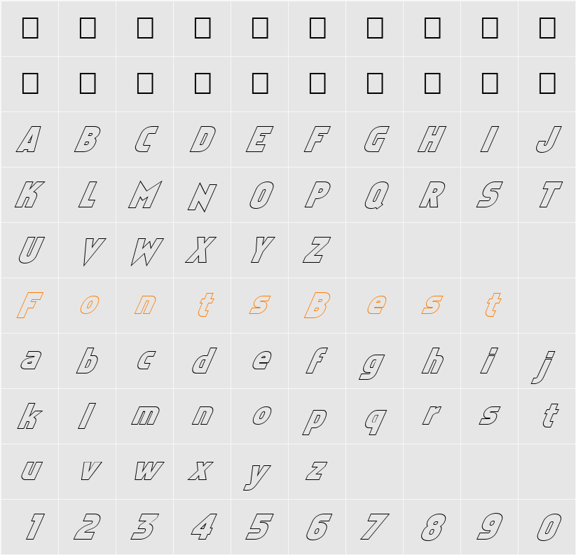 FZ BASIC 5 HOLLOW ITALIC Character Map