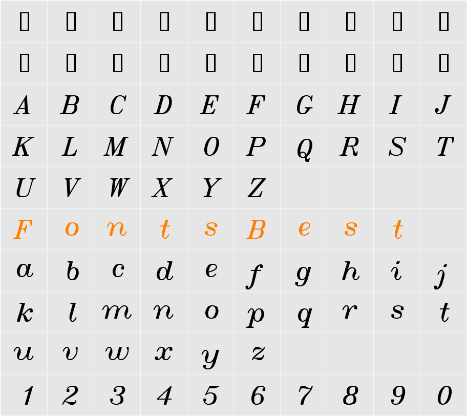 SWItalt Character Map