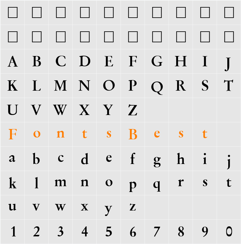 Garamand Classic Character Map