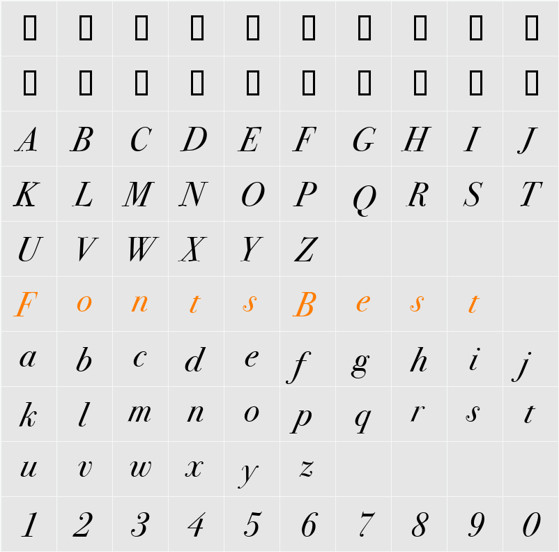 Bodoni SvtyTwo ITC TT Character Map