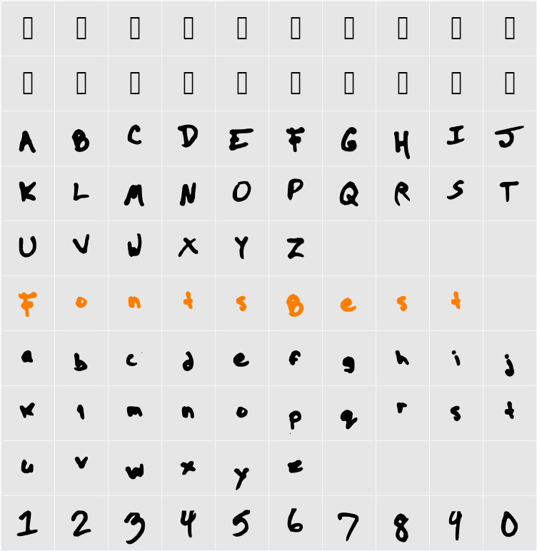 The Kool Font Character Map