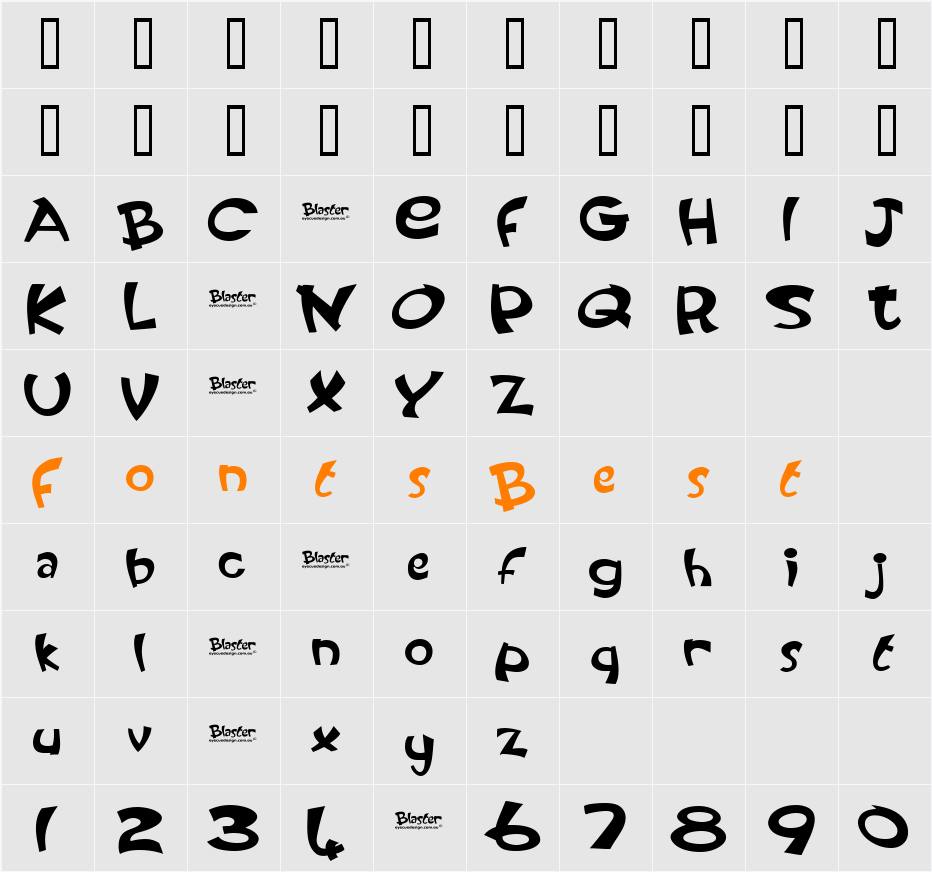 Blaster Character Map