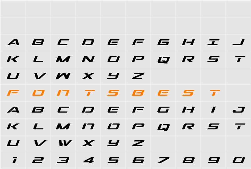 Outrider Condensed Italic Character Map