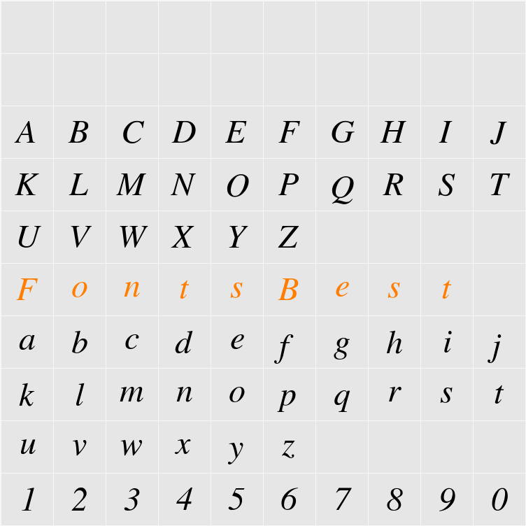 Times-Italic Character Map