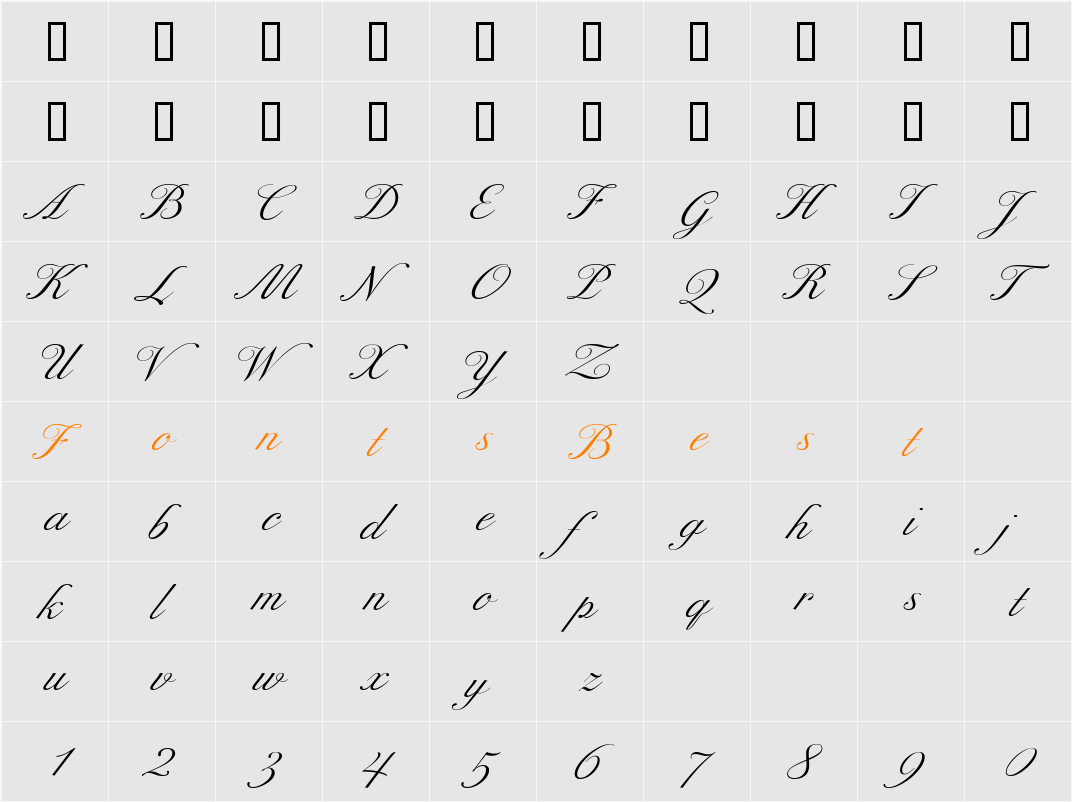 Excelsior Script Extended Character Map