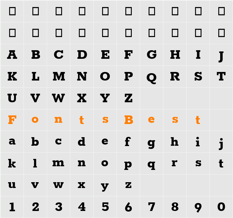 Rokkitt ExtraBold Character Map