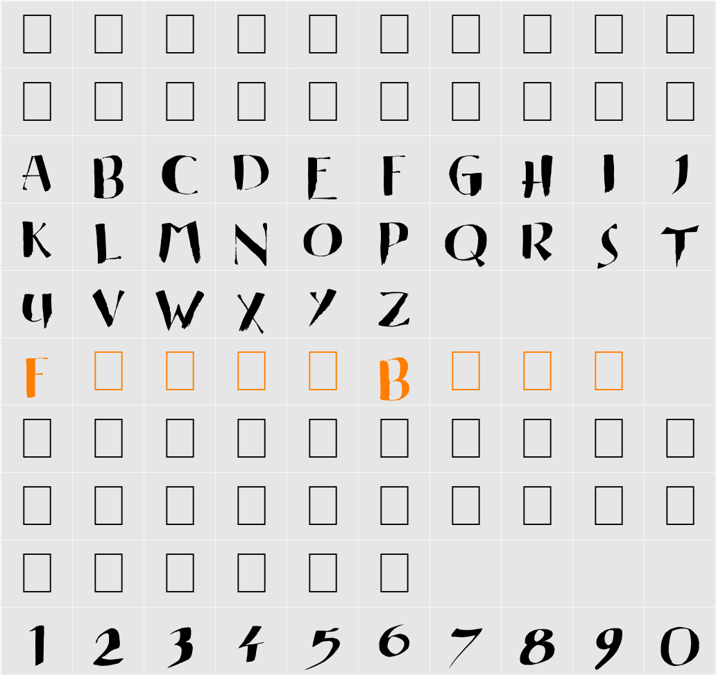 Eastern Brush Character Map