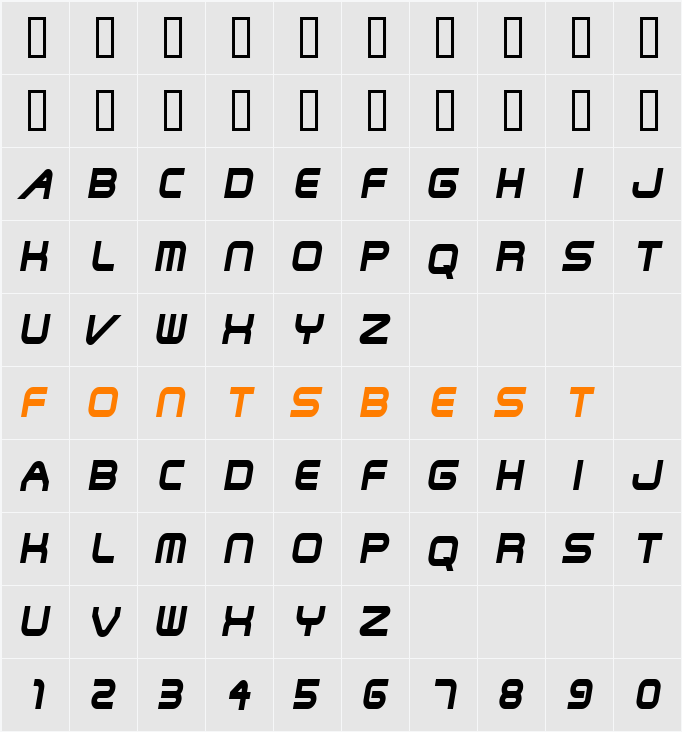 Shuttle-Condensed Character Map