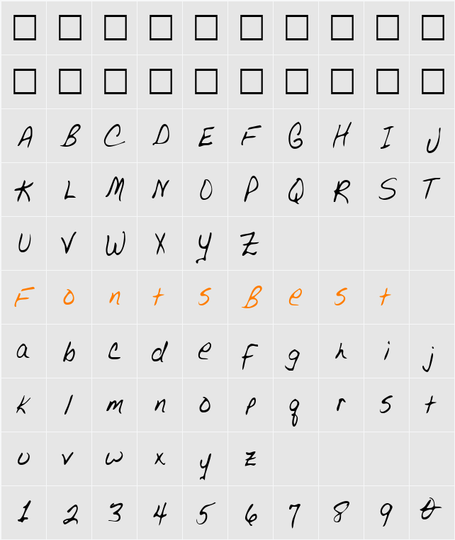 UrsasHand Character Map