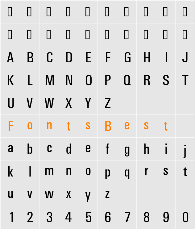 Univers Condensed Character Map
