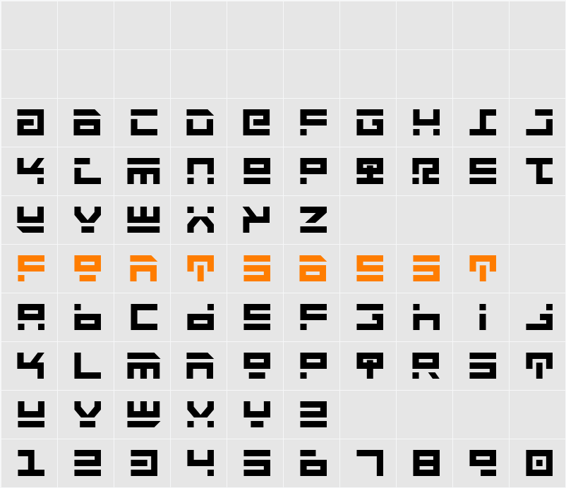 Rocket Type Bold Character Map