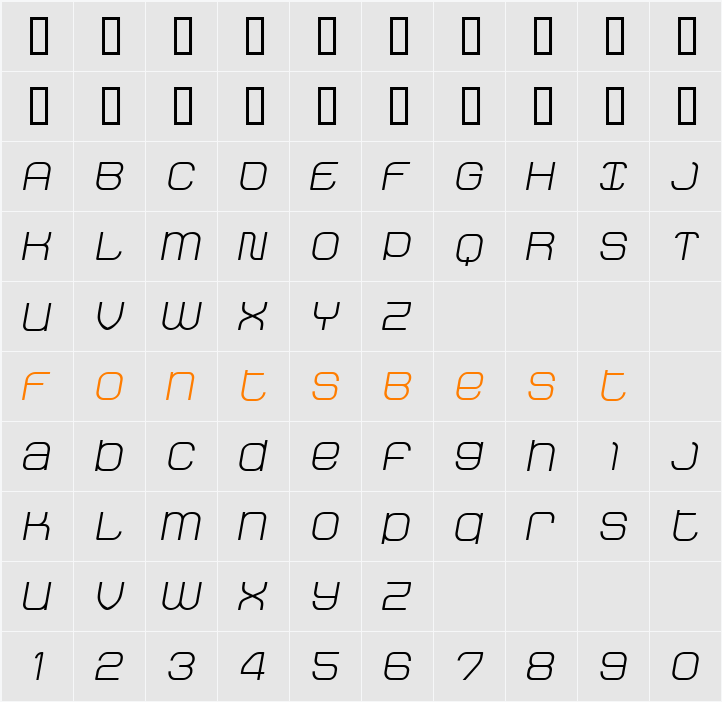 StakRegular Oblique Character Map