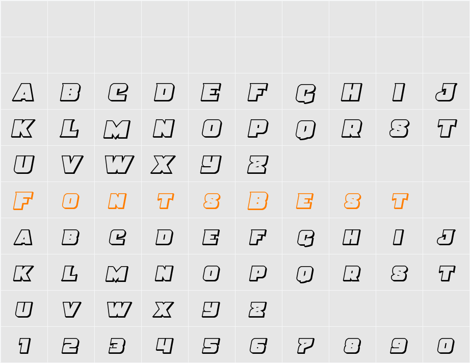 Justice Outline Semi-Italic Character Map