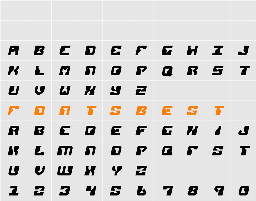 Replicant Semi-Italic Character Map