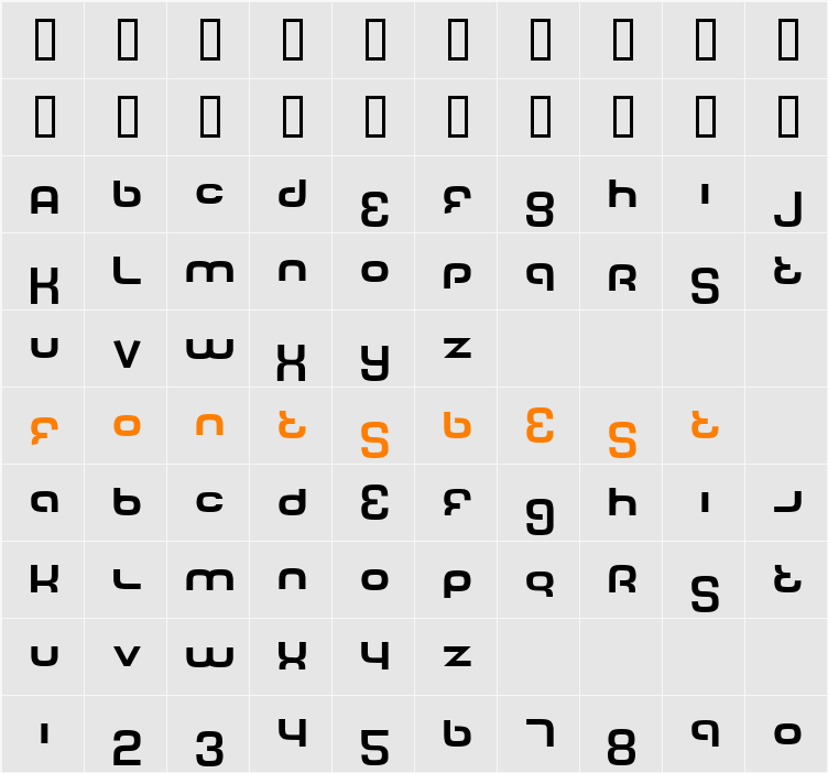 Tech Font Character Map