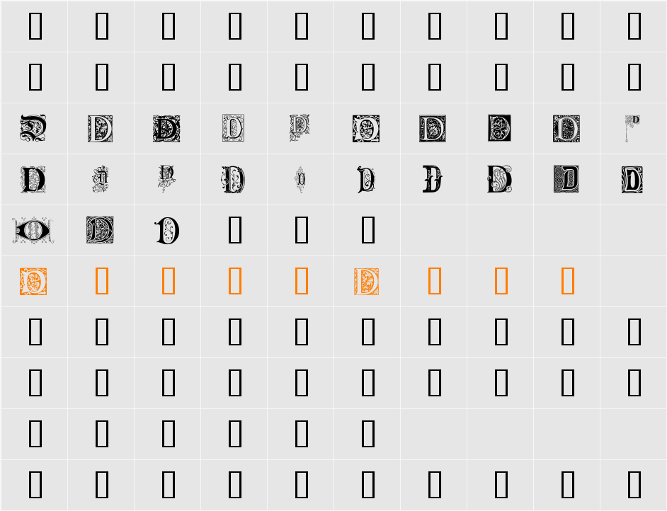 Ornamental Initials D Character Map