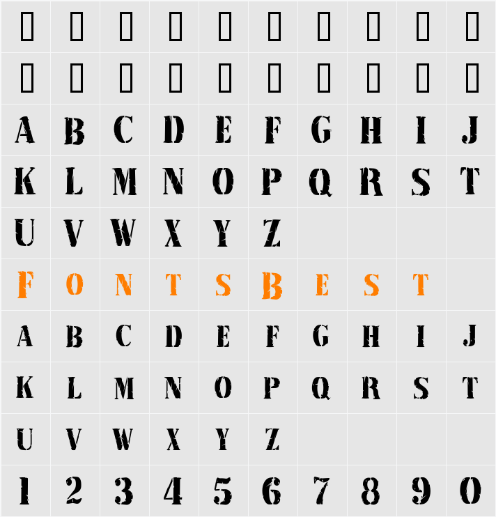 RubberStamp-Condensed Character Map
