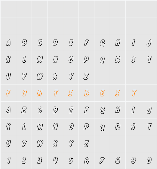 Excelsior Comics 3D Italic Character Map