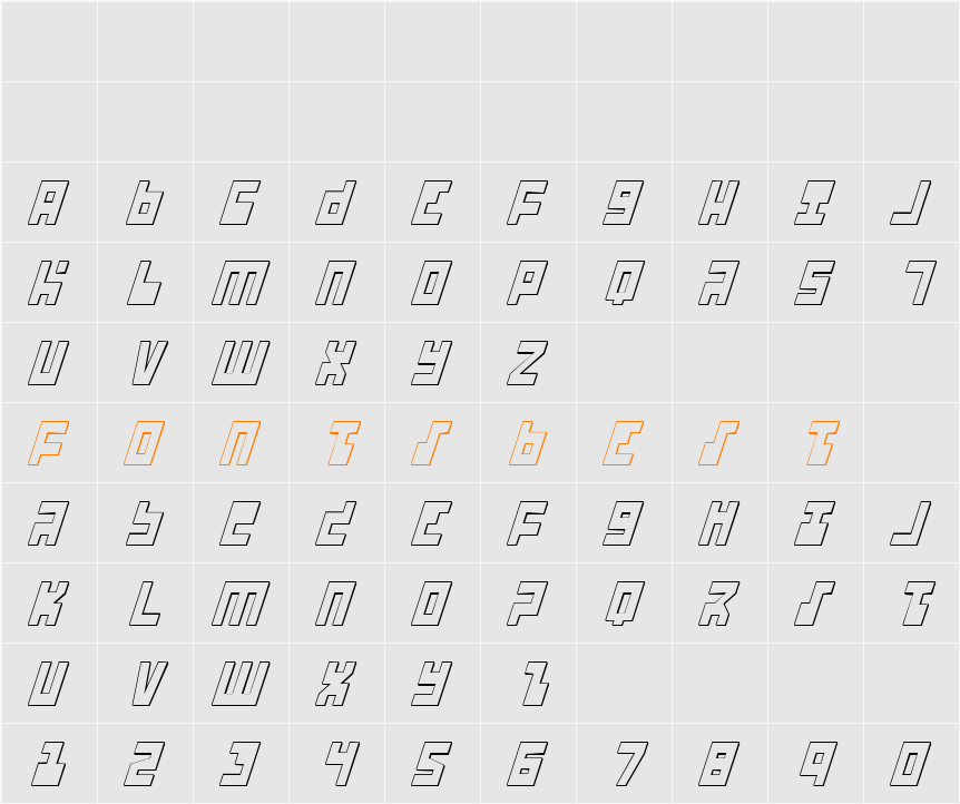 UFO Hunte 3D Italic Character Map