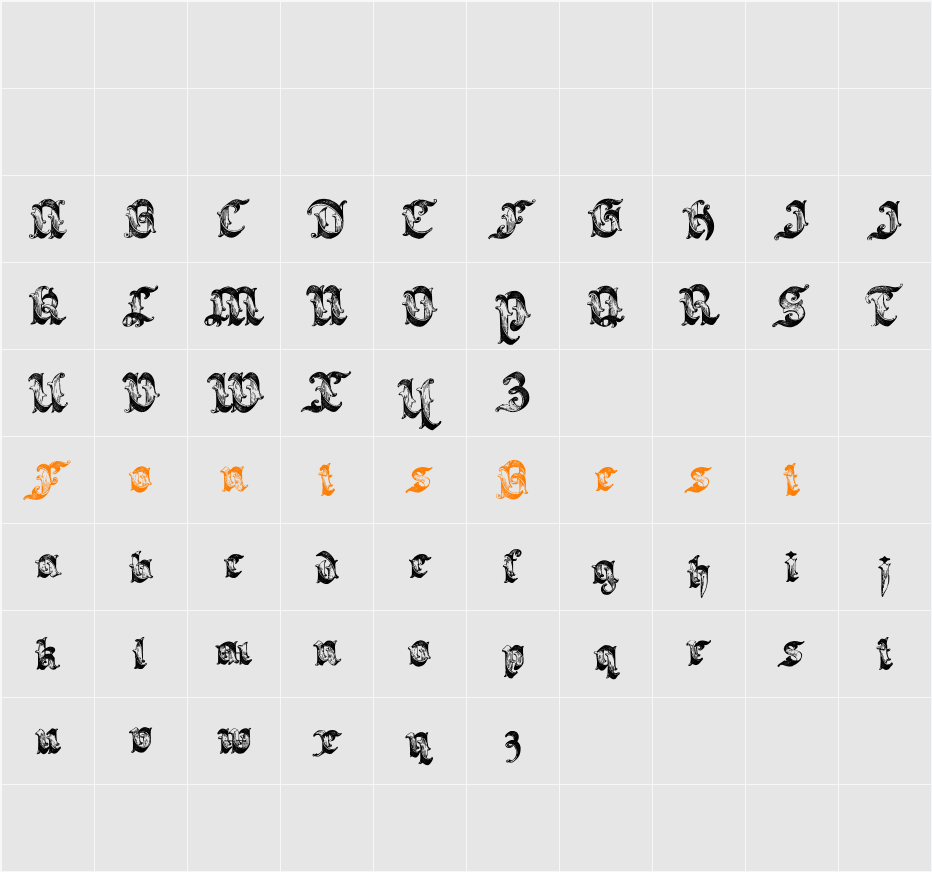 Saraband Lettering Character Map