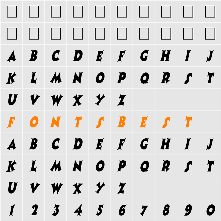 CoasterNarrow Character Map