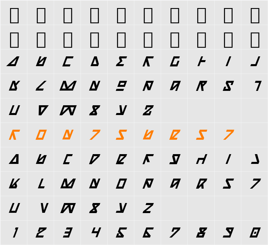 Nick Turbo Bold Italic Character Map