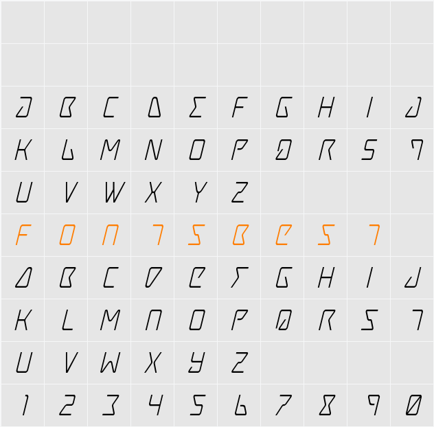 Tracer Condensed Italic Character Map