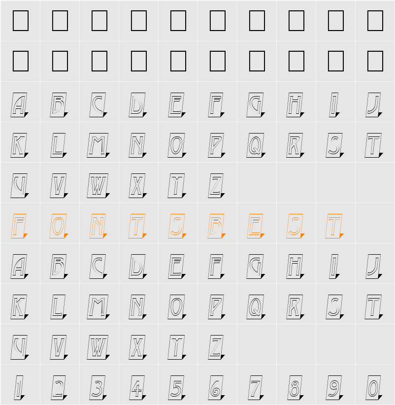 a_ModernoCmOtl3DSh Character Map