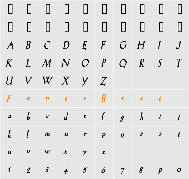 Salem-Condensed Character Map