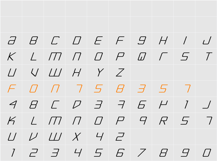 Escape Artist Expanded Italic Character Map