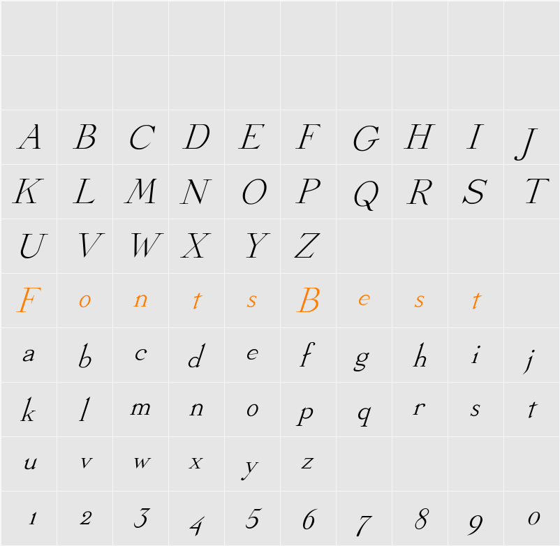 Stickee-Italic Character Map