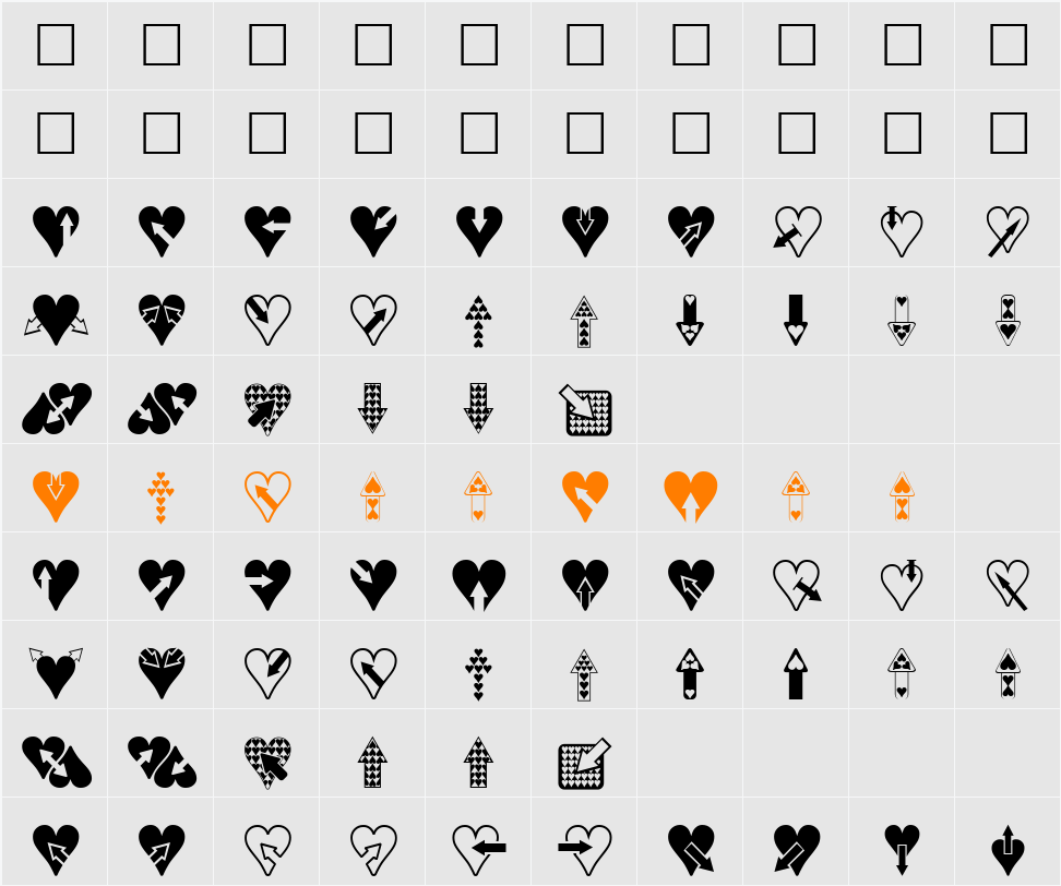 Hearts n Arrows Character Map