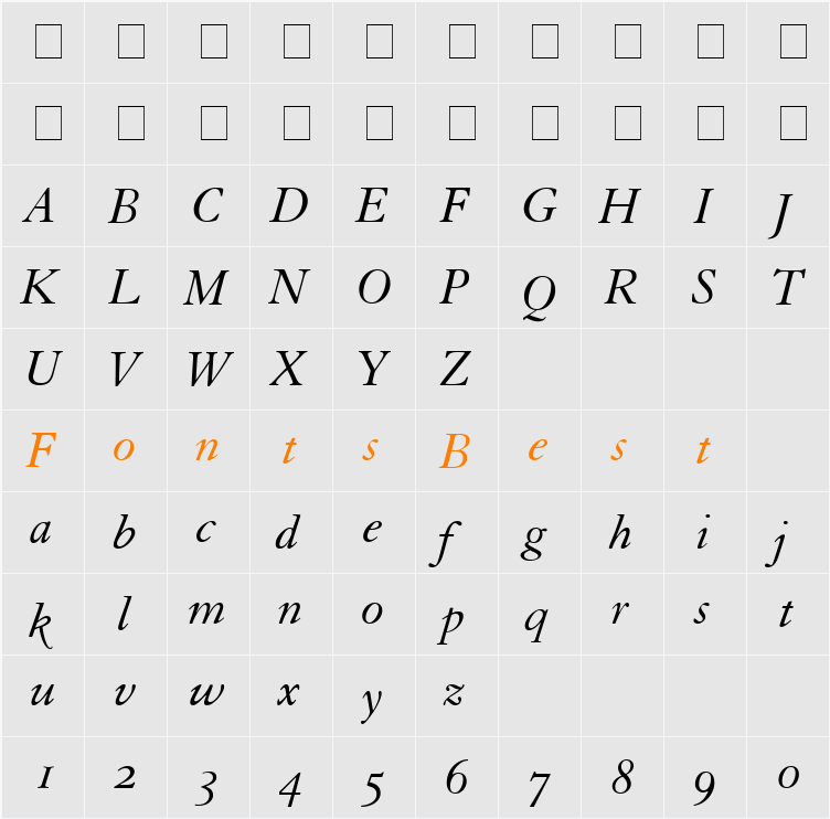 Tiasco OldStyle SSi Character Map