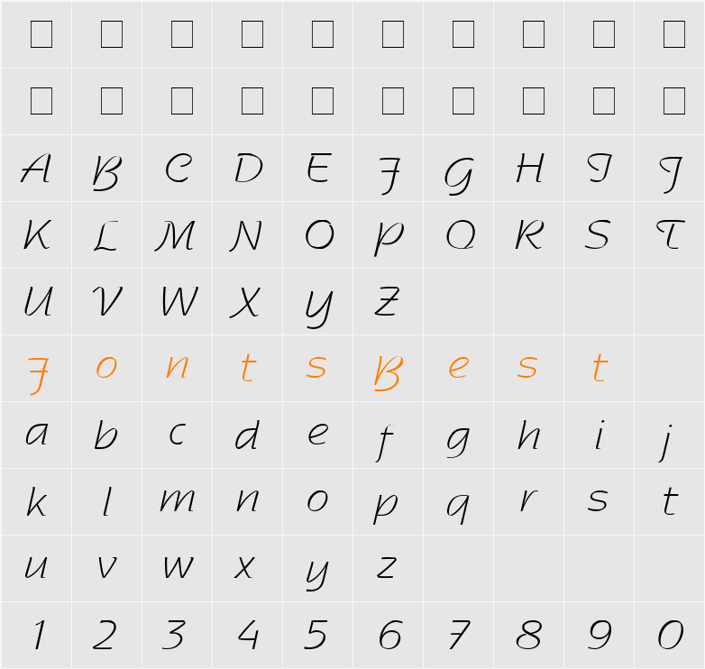 Sentimental Script Light SSi Character Map