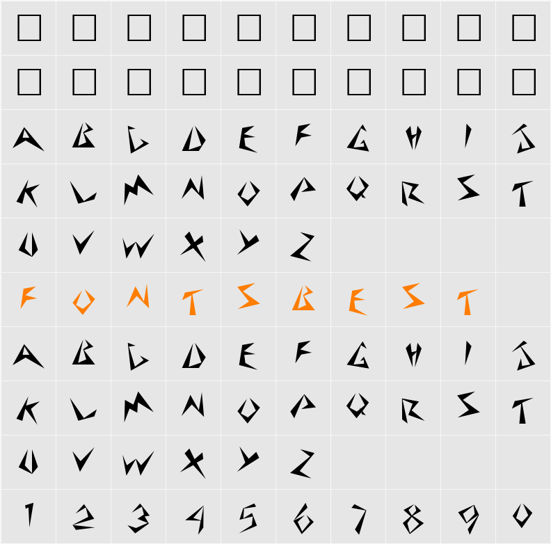 Stinger Character Map