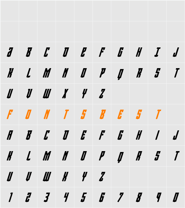 Viceroy of Deacons Bold Italic Character Map