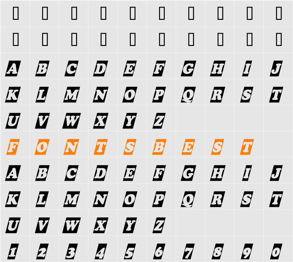 a_CooperBlackCmObl Character Map