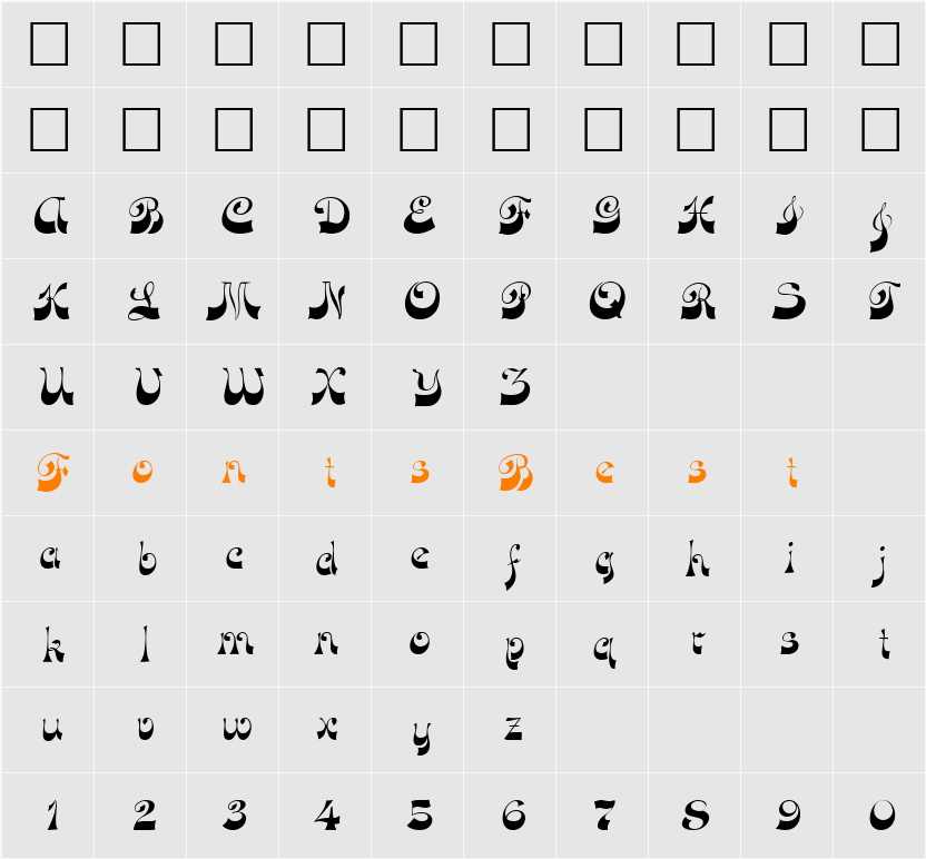 FunkyFaceUpright Character Map